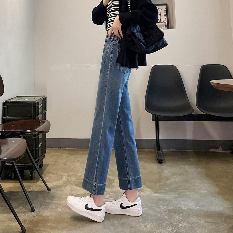 窄版闊腿牛仔褲女小個子穿搭夏季2026年新款高腰寬松八九分直筒褲