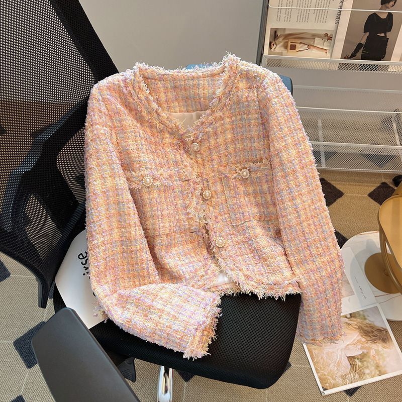 MY14319# 高档小香风外套 碎边五彩粉 宽松百搭外贸爆款女裝貨源服裝...