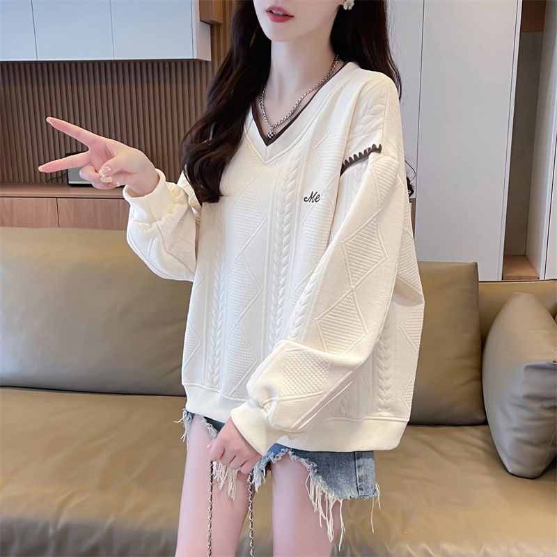 MY14343# 提花早秋卫衣新款春秋小个子常规宽松上衣女裝貨源服裝批發