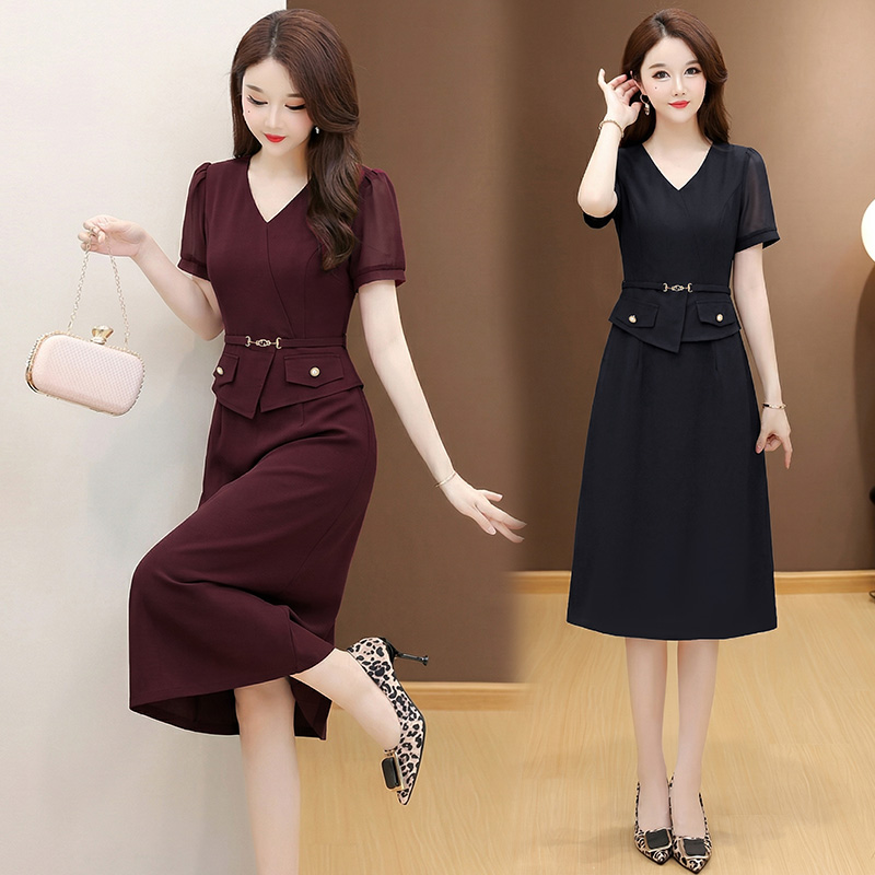 RY2434# 有货 2026夏季新款大码连衣裙短袖收腰显瘦妈妈装遮肚洋气...