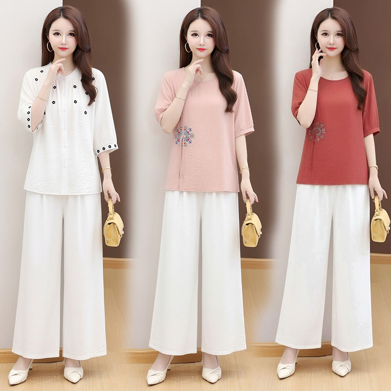 RY3494# 实拍有货 2026夏季新款宽松连衣裙棉麻妈妈套装新中式套裤...