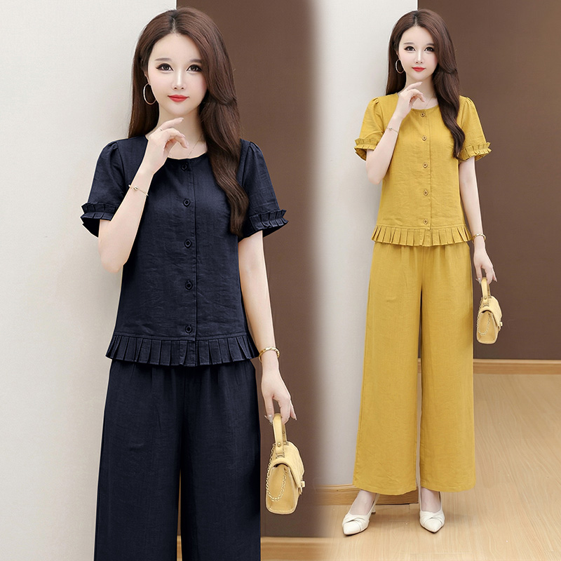 RY3487# 实拍有货 2026夏季新款大码套装时尚减龄洋气显瘦大方上衣...