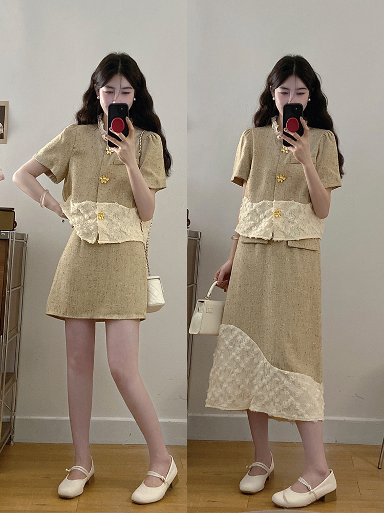 MY9678# 艺术之旅套装气质宽松老钱风胖mm时尚洋气显瘦裙套装两件套女裝貨源服裝批發