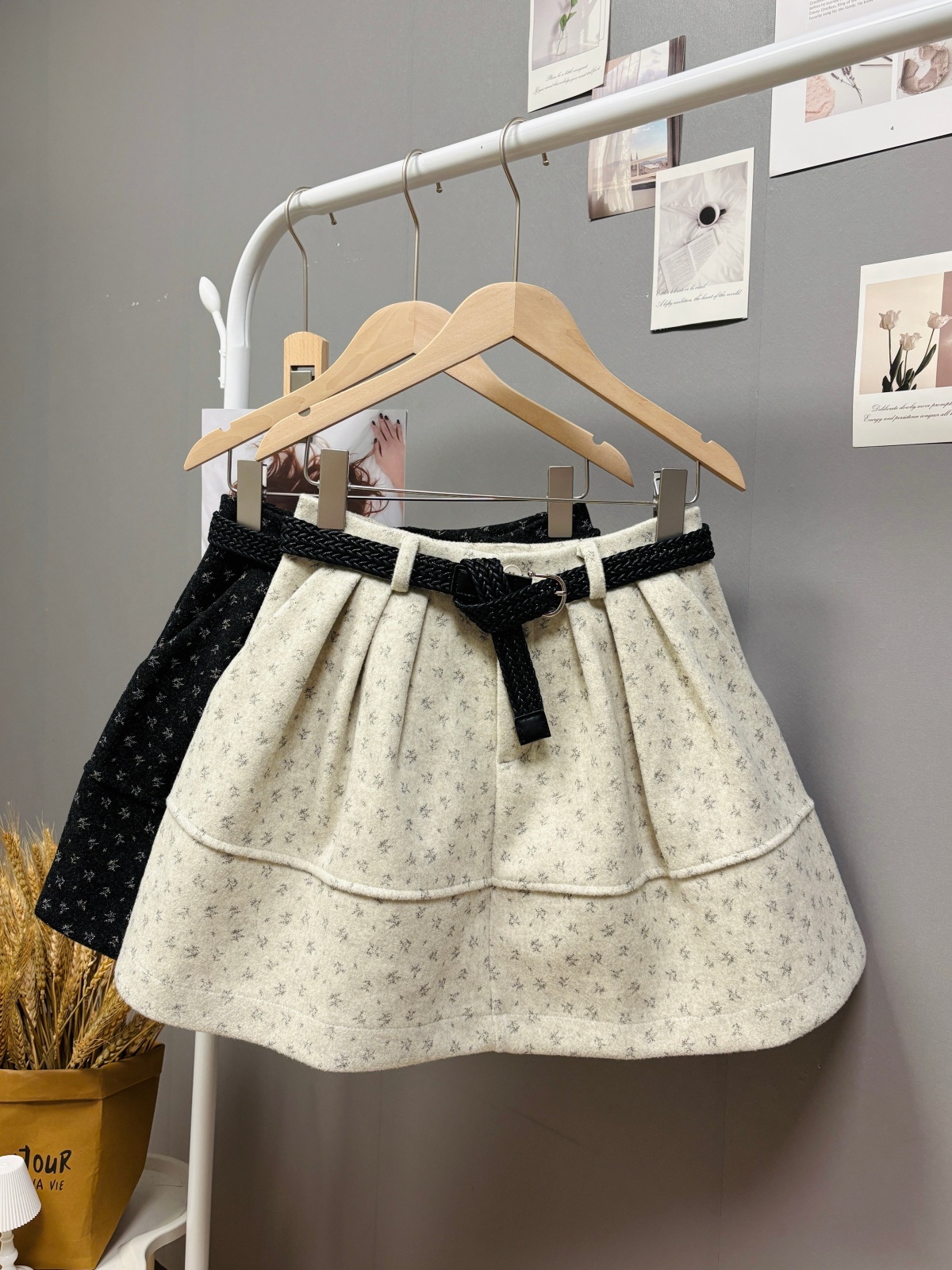 MY16053# 韩系ins设计感小雪花毛呢半身裙甜美花苞裙短裙女裝貨源服...