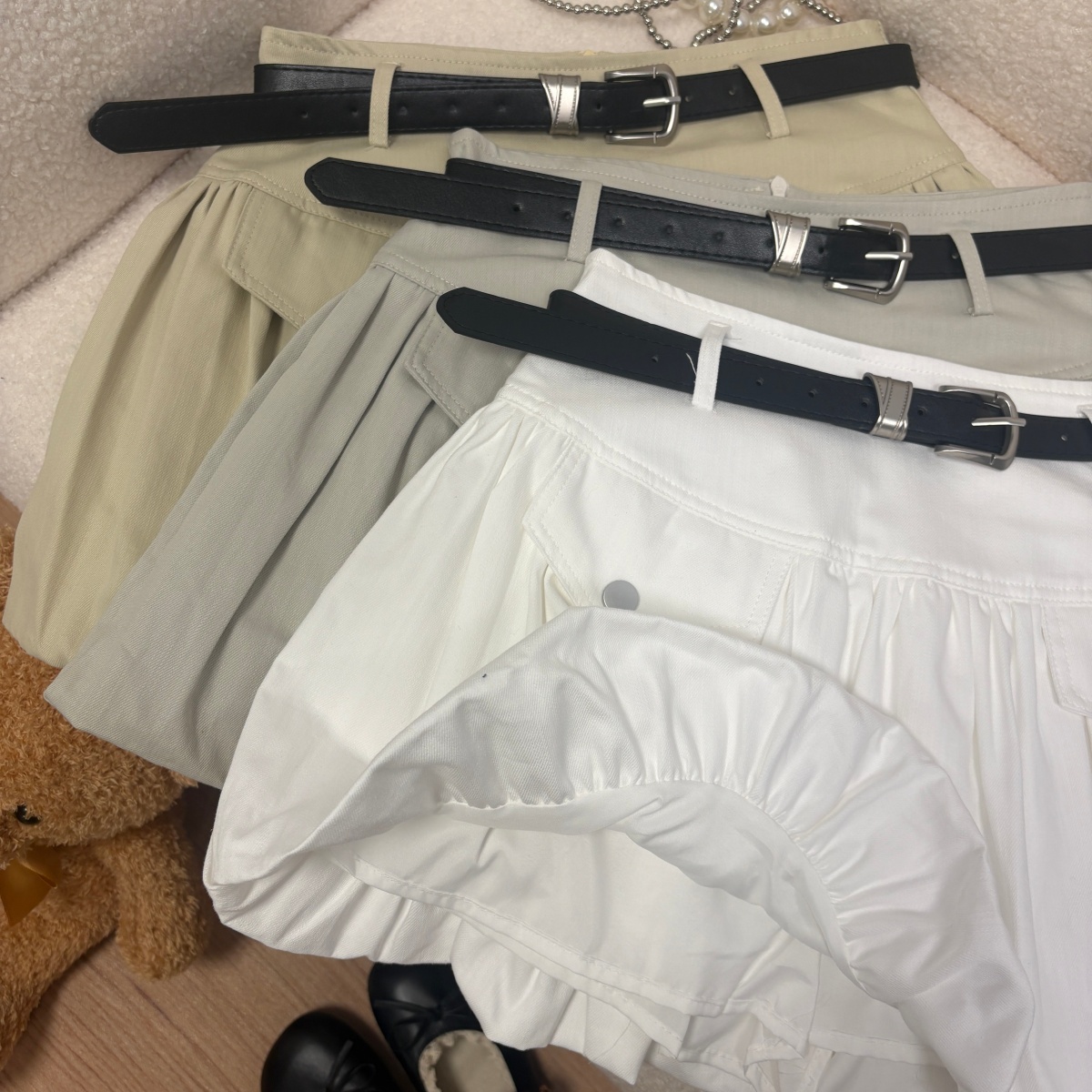 實拍夏季新款韓版水洗棉半身裙減齡花苞短裙百搭顯瘦休閑裙配腰帶