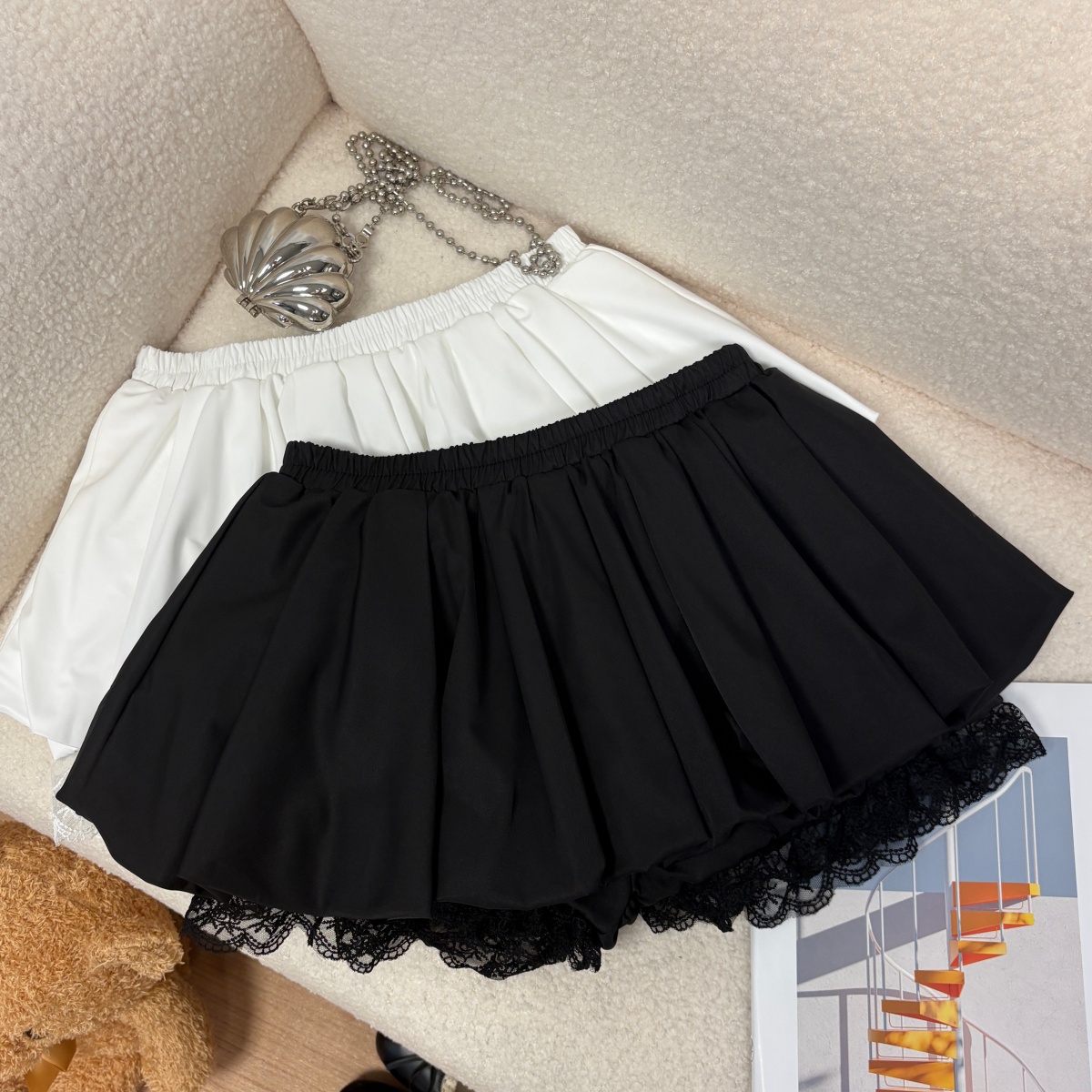 實拍 夏季新款韓系少女蕾絲拼接花苞半身短裙甜美減齡防走光褲裙