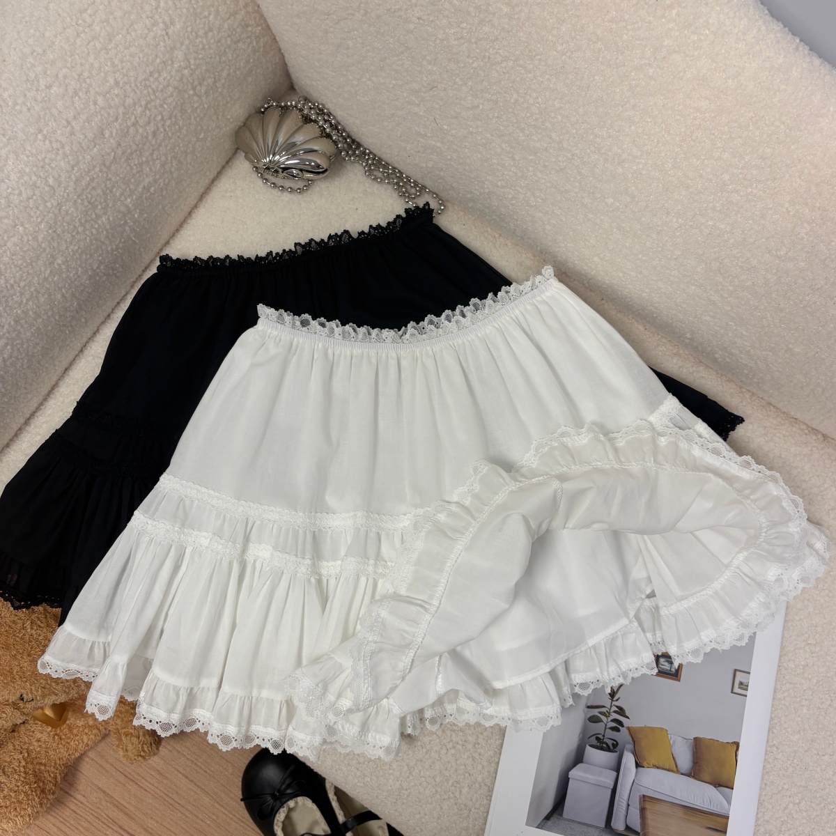 實拍 夏季新款韓系少女百搭減齡短裙蕾絲花邊腰半身裙超大擺傘裙