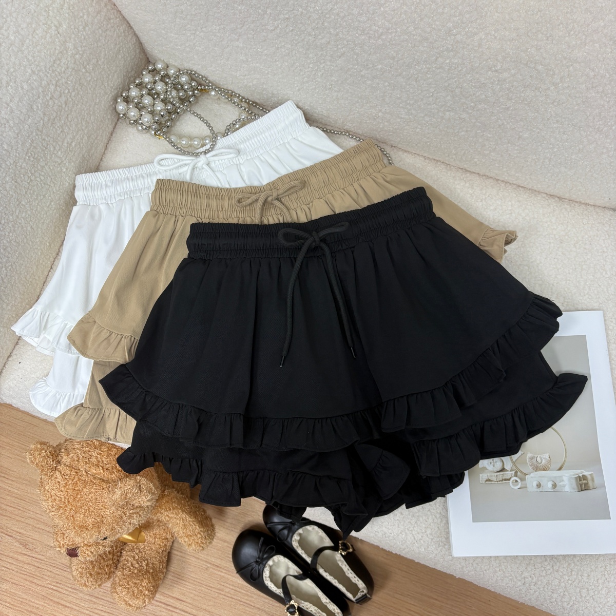 實拍 夏季新款韓系少女荷葉邊褲裙防走光半身裙甜美減齡a字短裙
