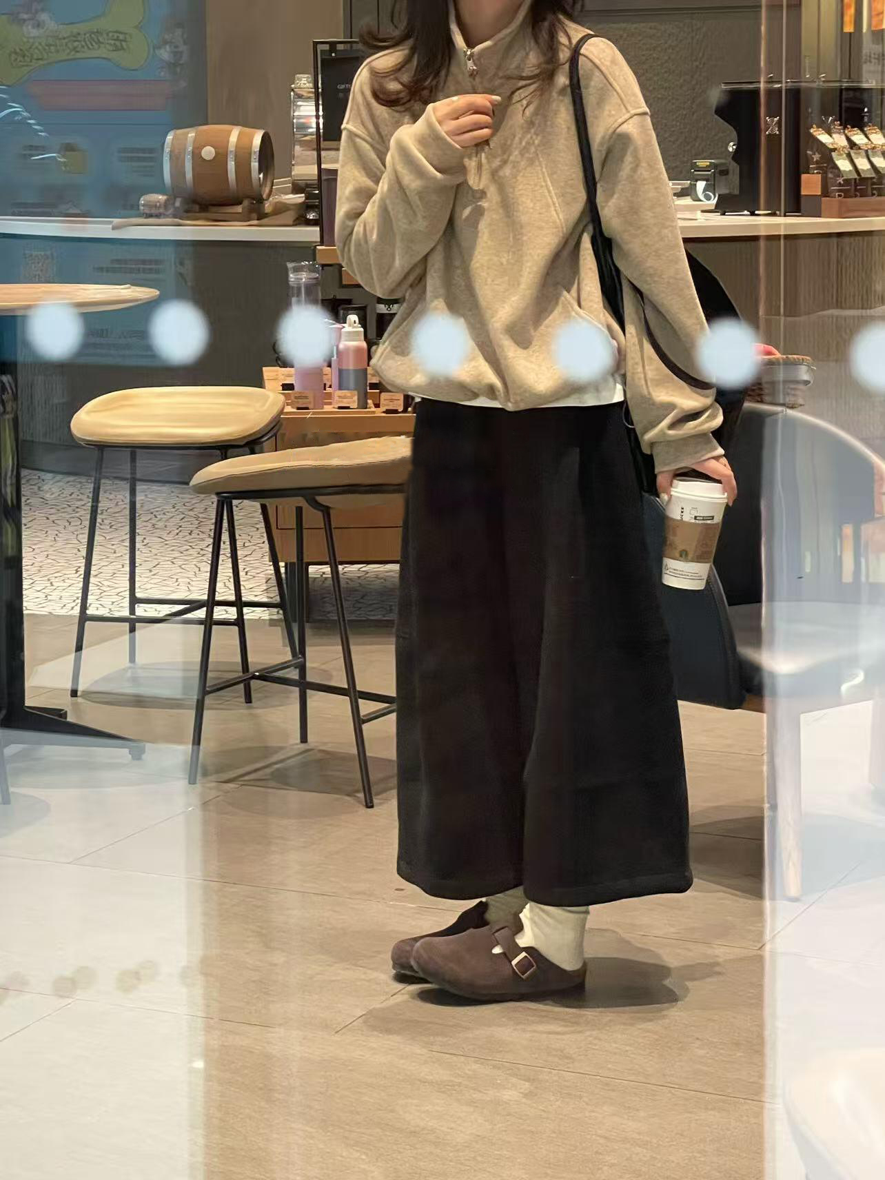 高級韓版氣質毛呢八分褲女秋冬厚款設計感百搭休閑松緊闊腿直筒褲