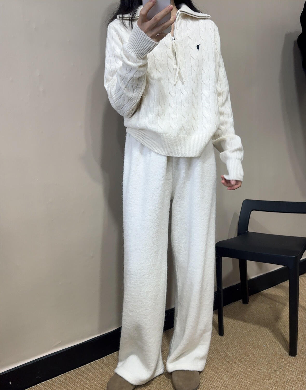 加厚圈圈毛呢闊腿褲女秋冬慵懶氣質寬松直筒羊毛褲子