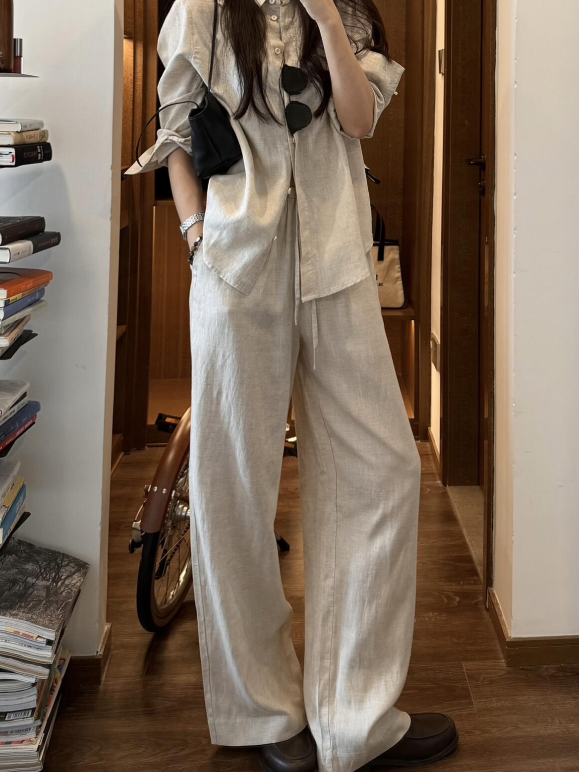 高級感亞麻闊腿褲女2026新款夏季慵懶老錢風