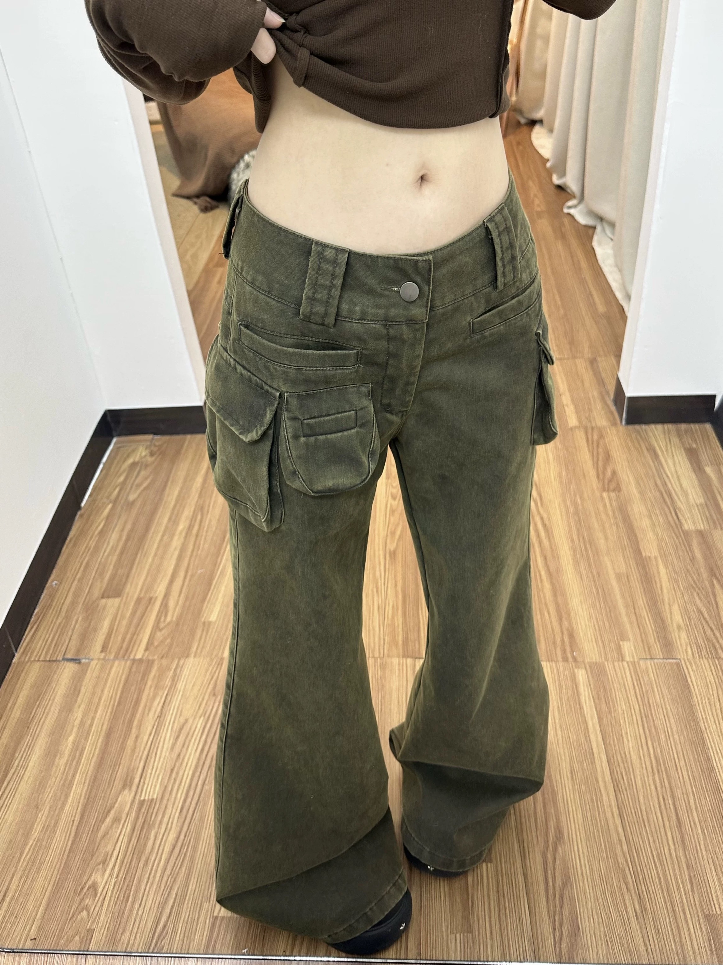 小众辣妹低腰微喇叭牛仔裤裤子女款2026春季新款宽松直筒拖地长裤