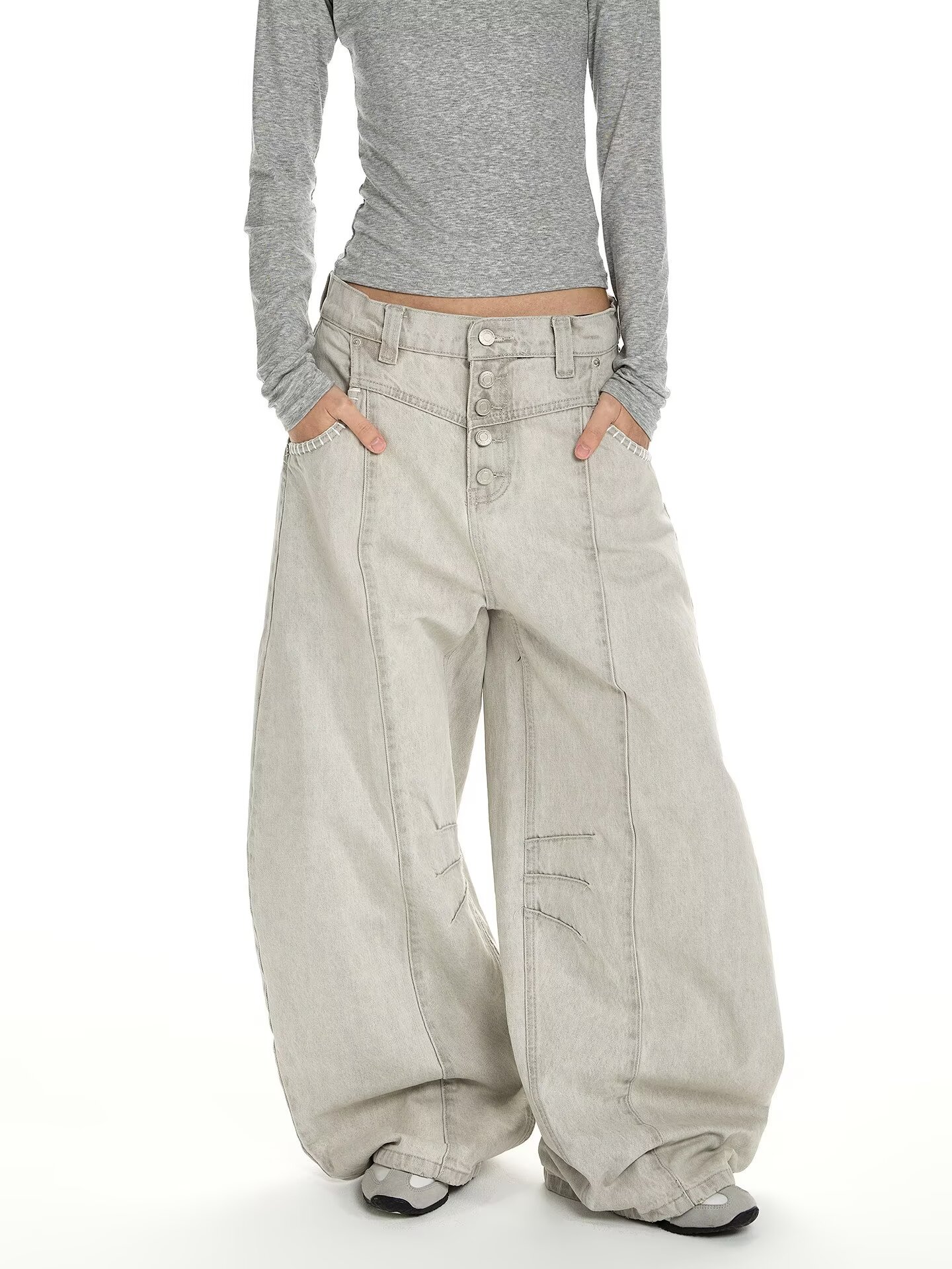 美式复古解构单排扣设计弯刀牛仔裤男女高街宽松休闲百搭阔腿长裤