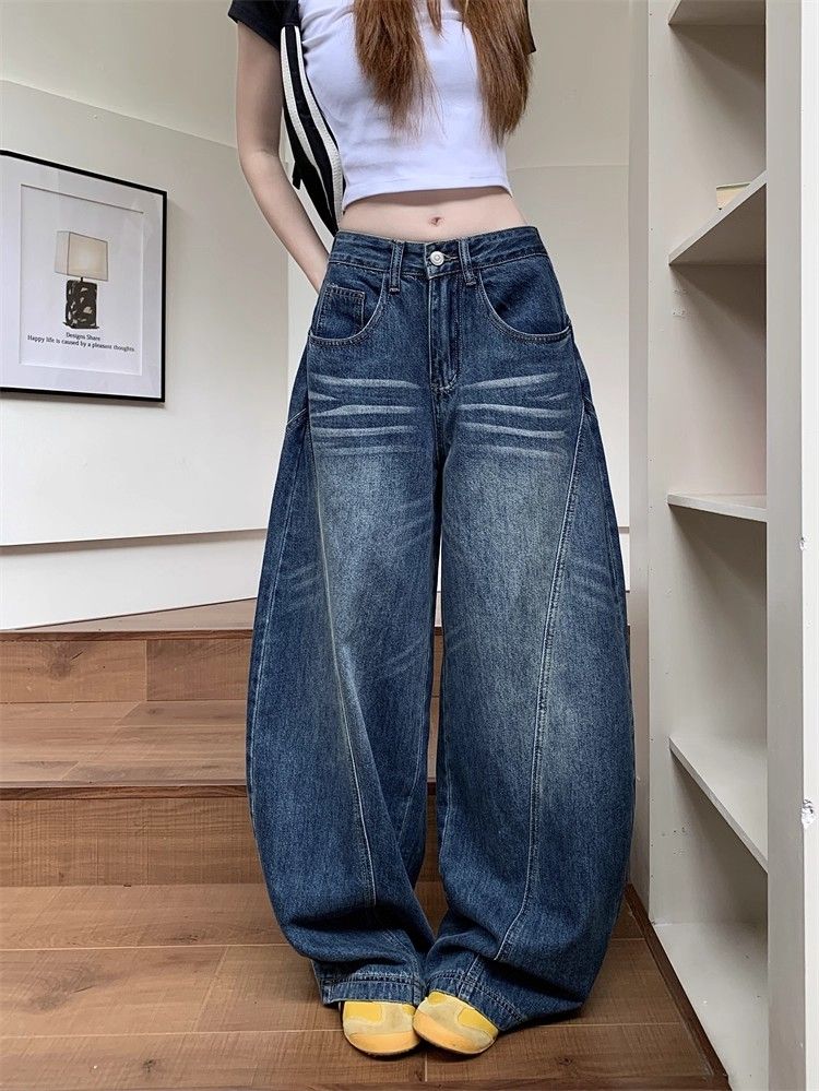 美式复古弯刀裤工装牛仔裤女2026新款春夏设计感宽松阔腿镰刀裤子