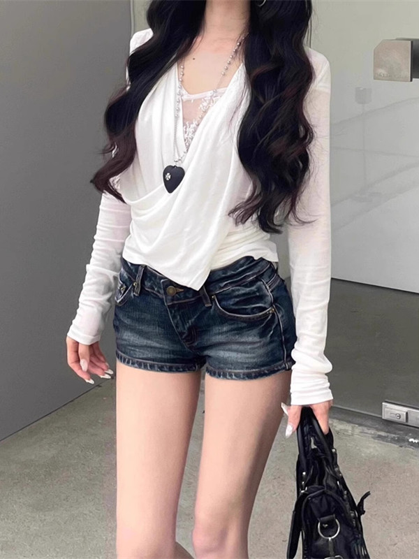 辣妹修身牛仔短裤女夏季2025新款高腰显瘦百搭弹力A字包臀热裤