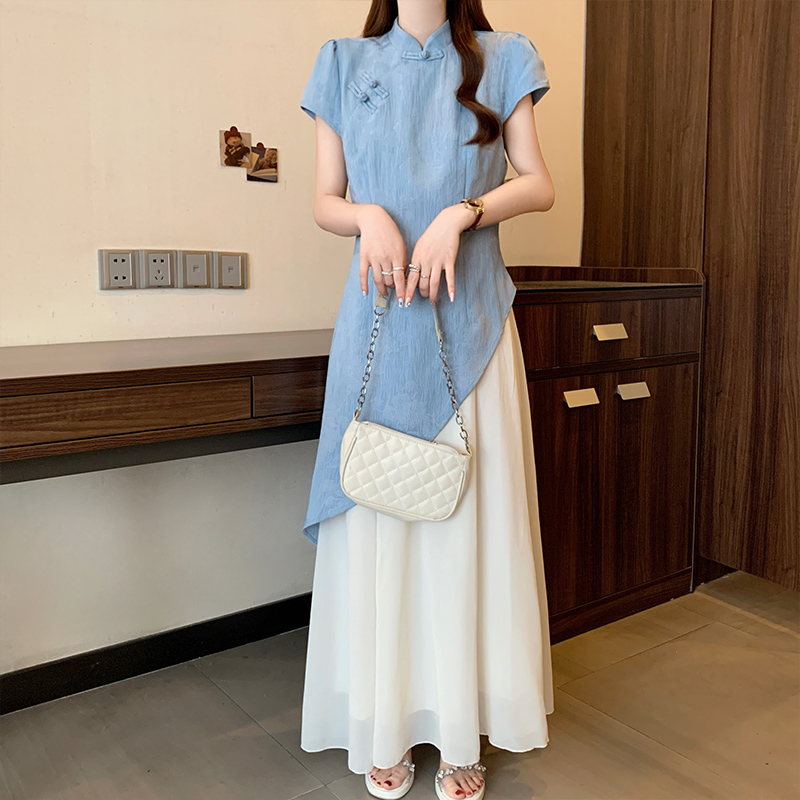 MY7468# 夏季新款大码女装胖mm新中式改良旗袍假两件洋气连衣裙子女裝貨源服裝批發
