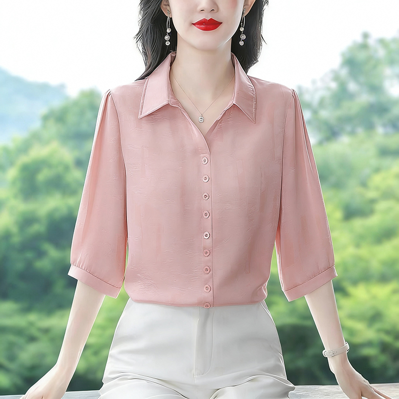 RY3316# 实拍2026夏季新款时尚简约韩版衬衫宽松显瘦上衣气质短袖雪...
