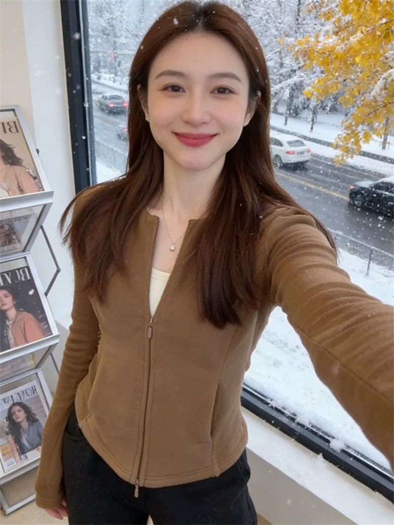 MY17212# 高级感开衫外套修身显瘦双拉链上衣女裝貨源服裝批發