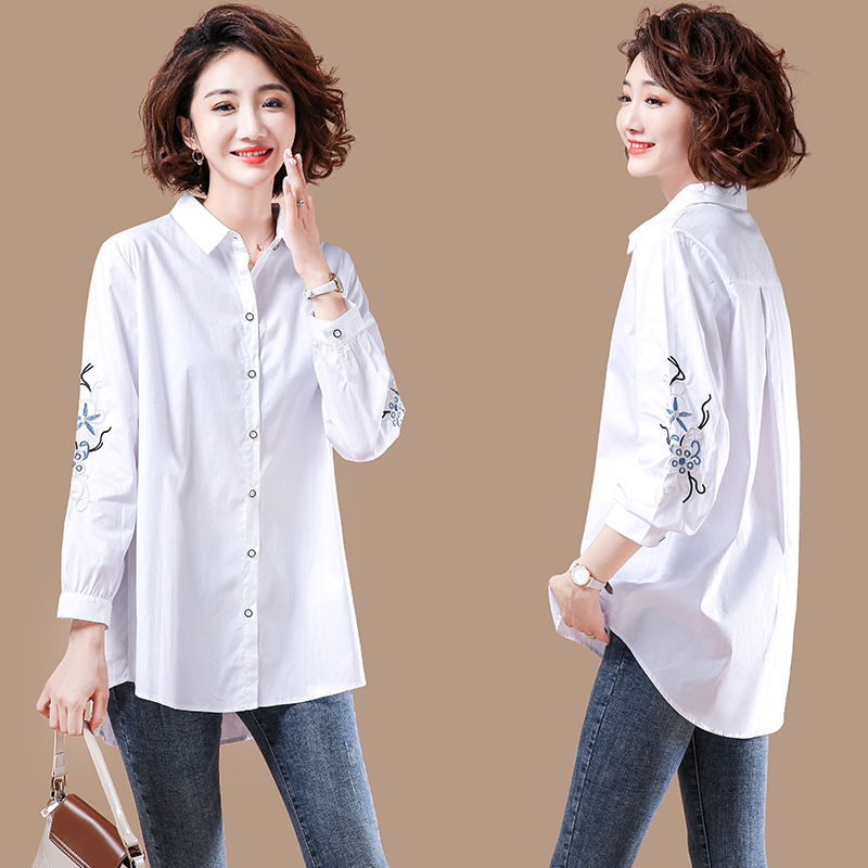MY70218# 新款大码女装时尚绣花中长款长袖衬衣女裝貨源服裝批發