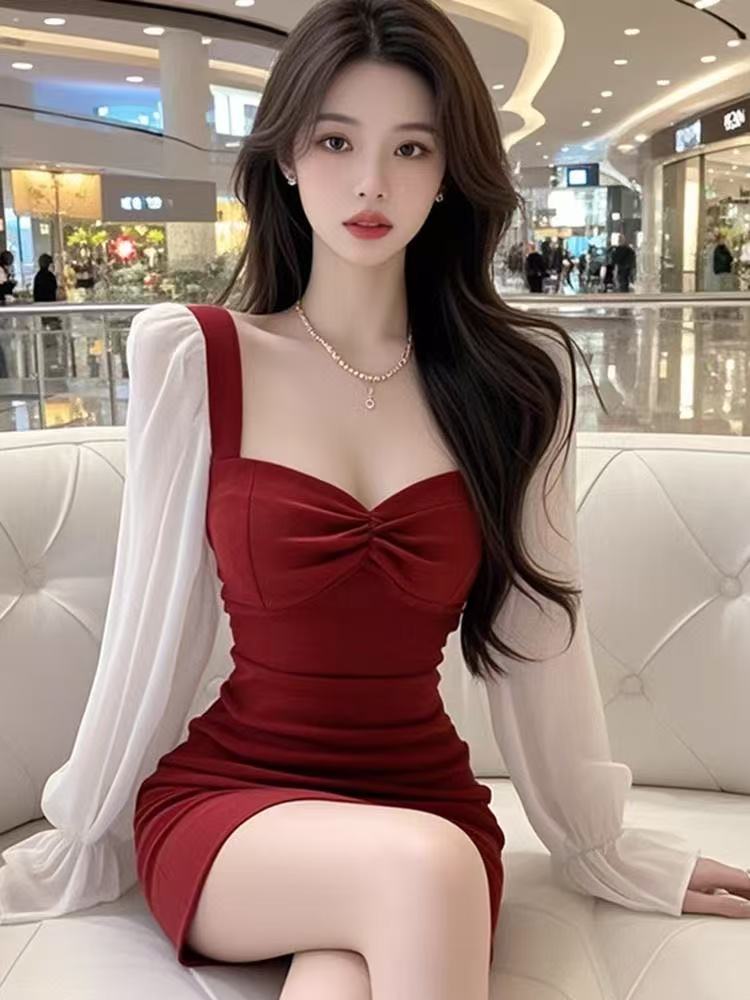 FA36593# 法式气质名媛风甜美内搭连衣裙女秋季新款修身显瘦包臀裙短裙 服裝批發女裝批發服飾貨源