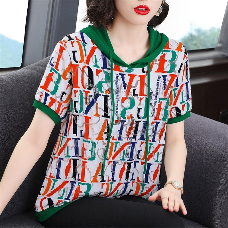 RY1611# 2026年夏季新款套头连帽短袖上衣女宽松大码遮肉中老年妈妈...