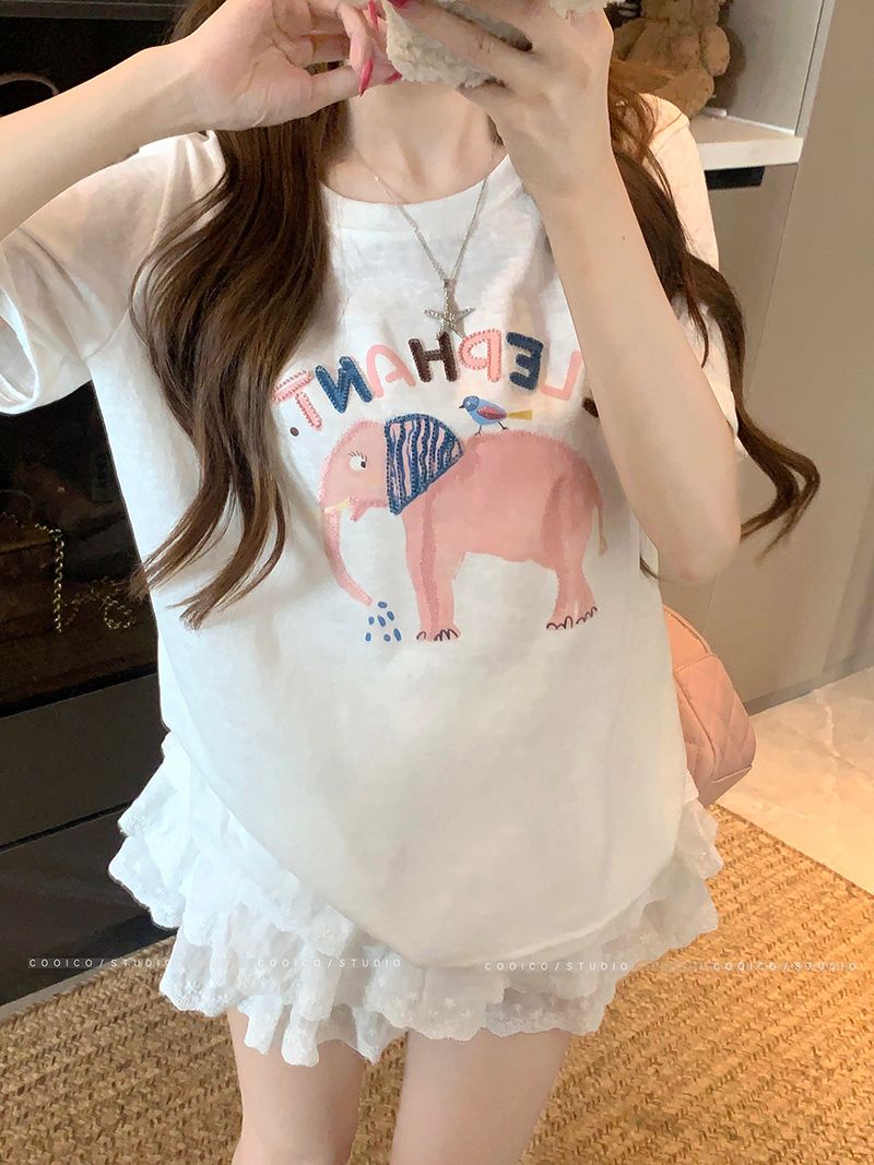 MY9526# 雪花棉短袖t恤夏2025新款烫钻工艺宽松圆领上衣韩版女装女裝貨源服裝批發