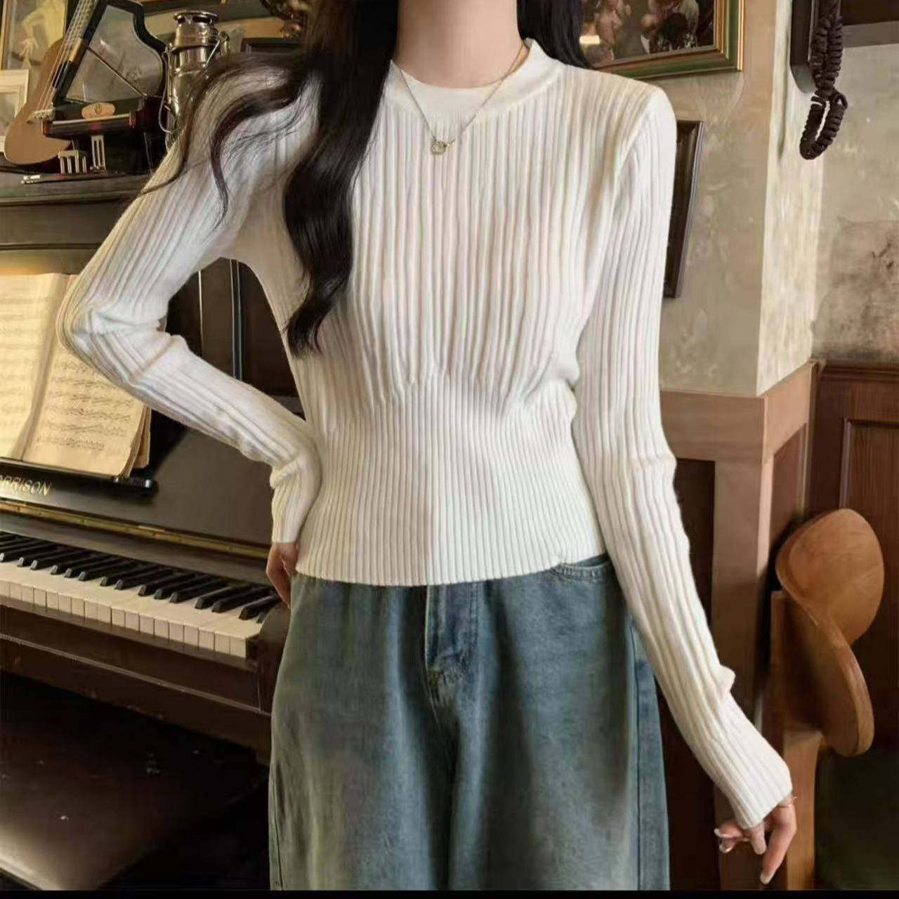 MY14718# 圆领打底衫女新款高级感毛衣内搭长袖针织衫上衣女裝貨源服裝...