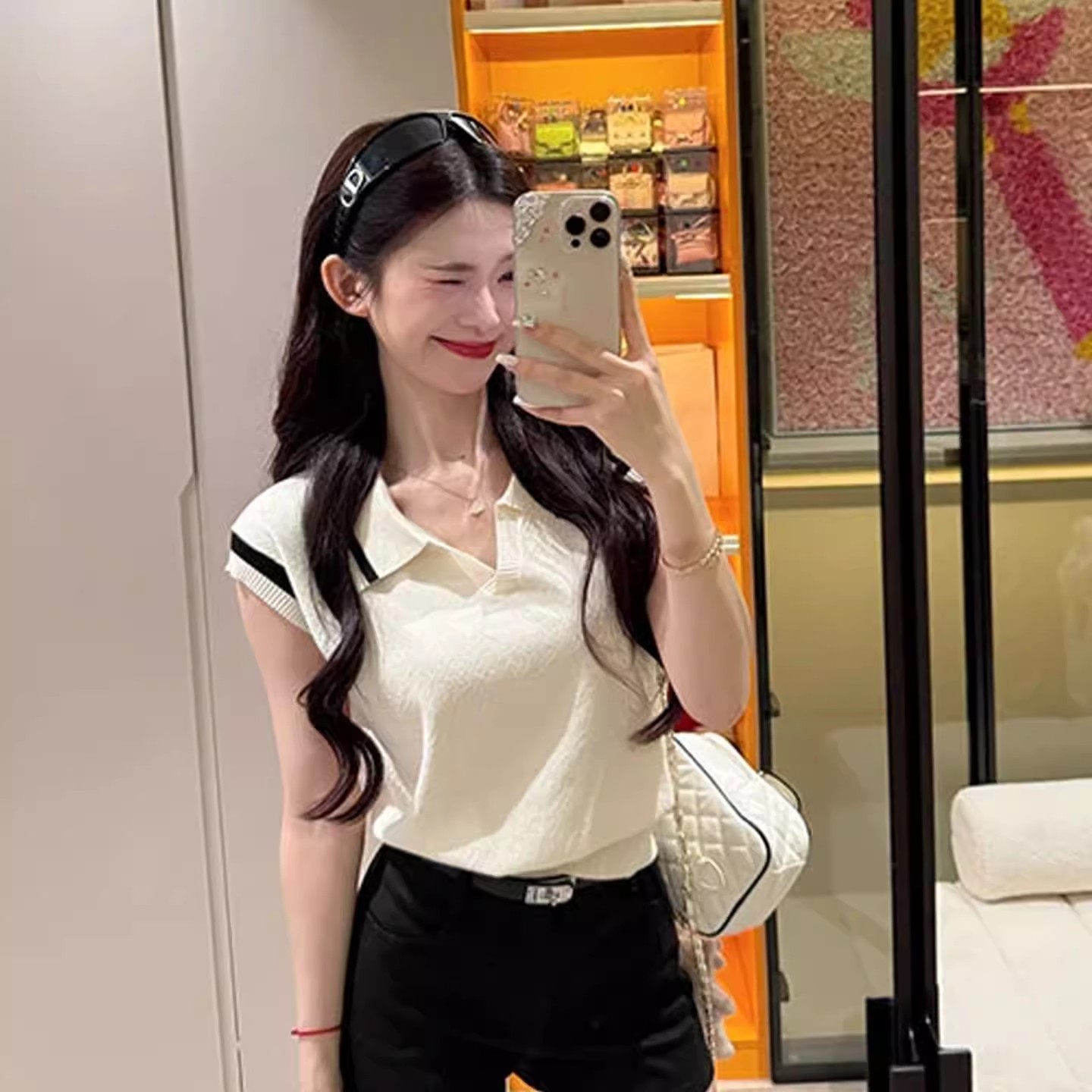 MY17369# 韩系撞色冰丝针织短袖上衣宽松显瘦休闲时尚洋气polo衫t...