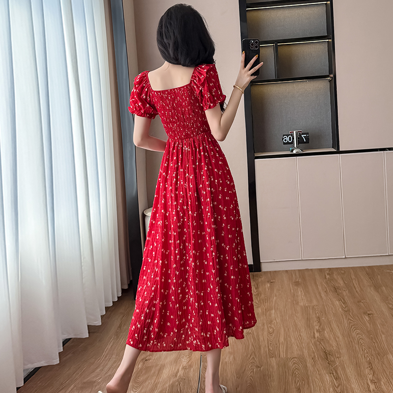 2025新款法式紅色波點連衣裙子夏季女裝獨特漂亮絕美收腰顯瘦長裙