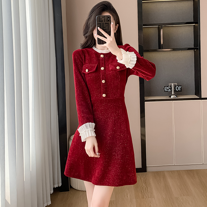 名媛小香風紅色連衣裙女秋冬季2025新款洋氣本命年敬酒服女士短裙