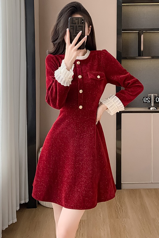 名媛小香風紅色連衣裙女秋冬季2025新款洋氣本命年敬酒服女士短裙