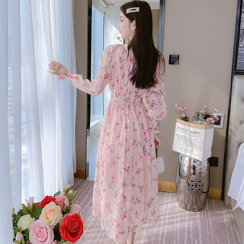 碎花雪紡連衣裙子女裝早春秋冬季2025新款高端精致小個子長袖法式