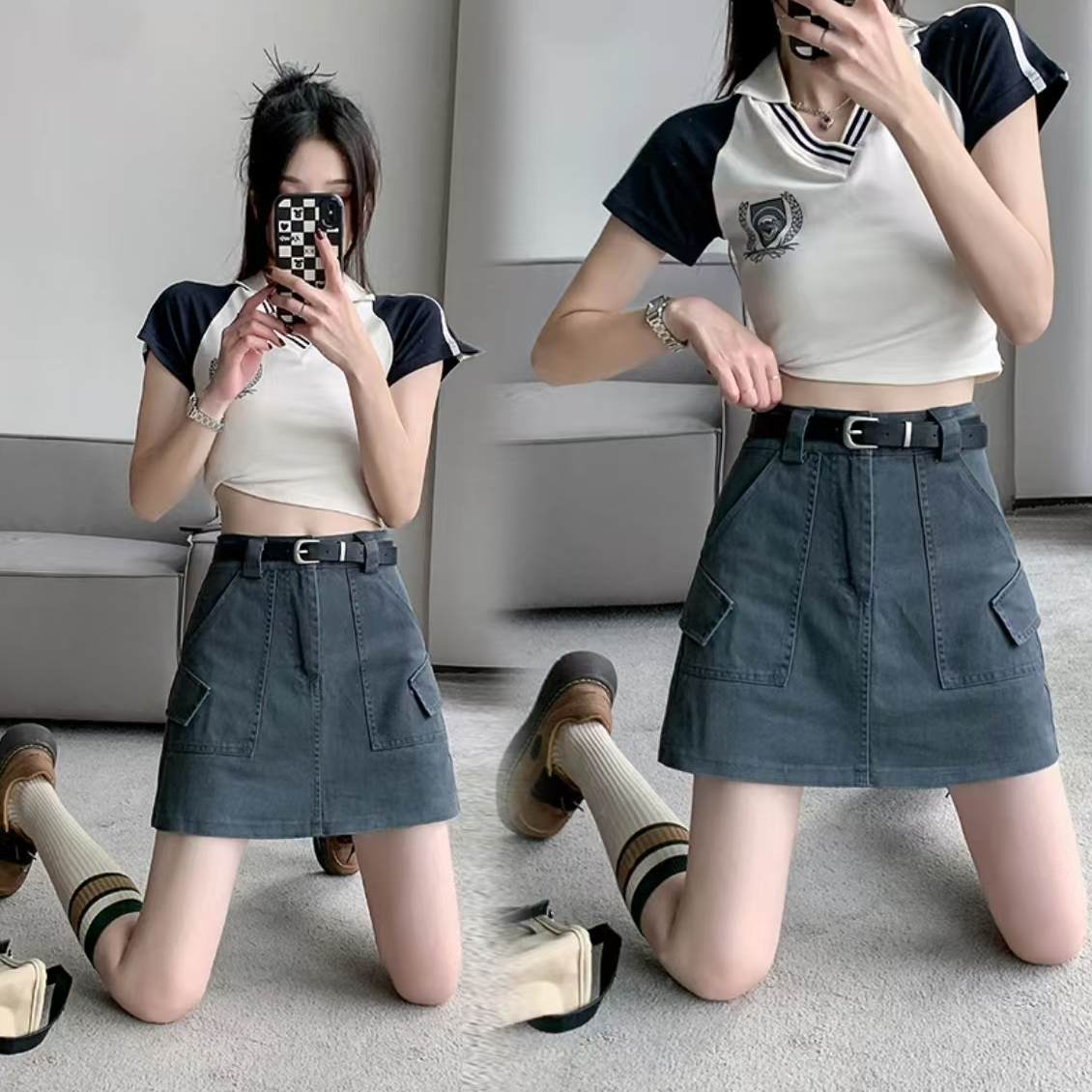 MY12385# 新款半身裙夏季裤裙子套装女款爆款高腰感A字半身裙子KX女...