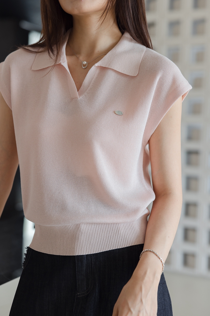 藍色冰絲polo衫短袖t恤女夏季薄款小個子正肩v領小飛袖短款上衣