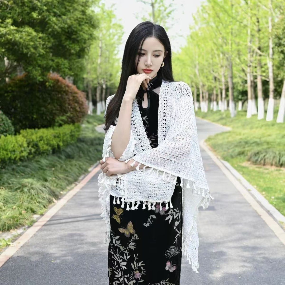 波西米亞風開衫女夏季鏤空鉤花流蘇休閑輕松百搭設計防曬外套