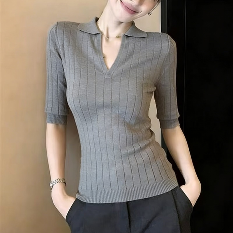 2026夏季新款氣質polo領修身中袖針織衫女T恤獨特設計感純欲上衣