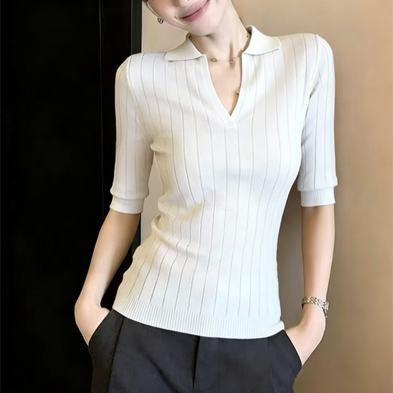 2026夏季新款氣質polo領修身中袖針織衫女T恤獨特設計感純欲上衣