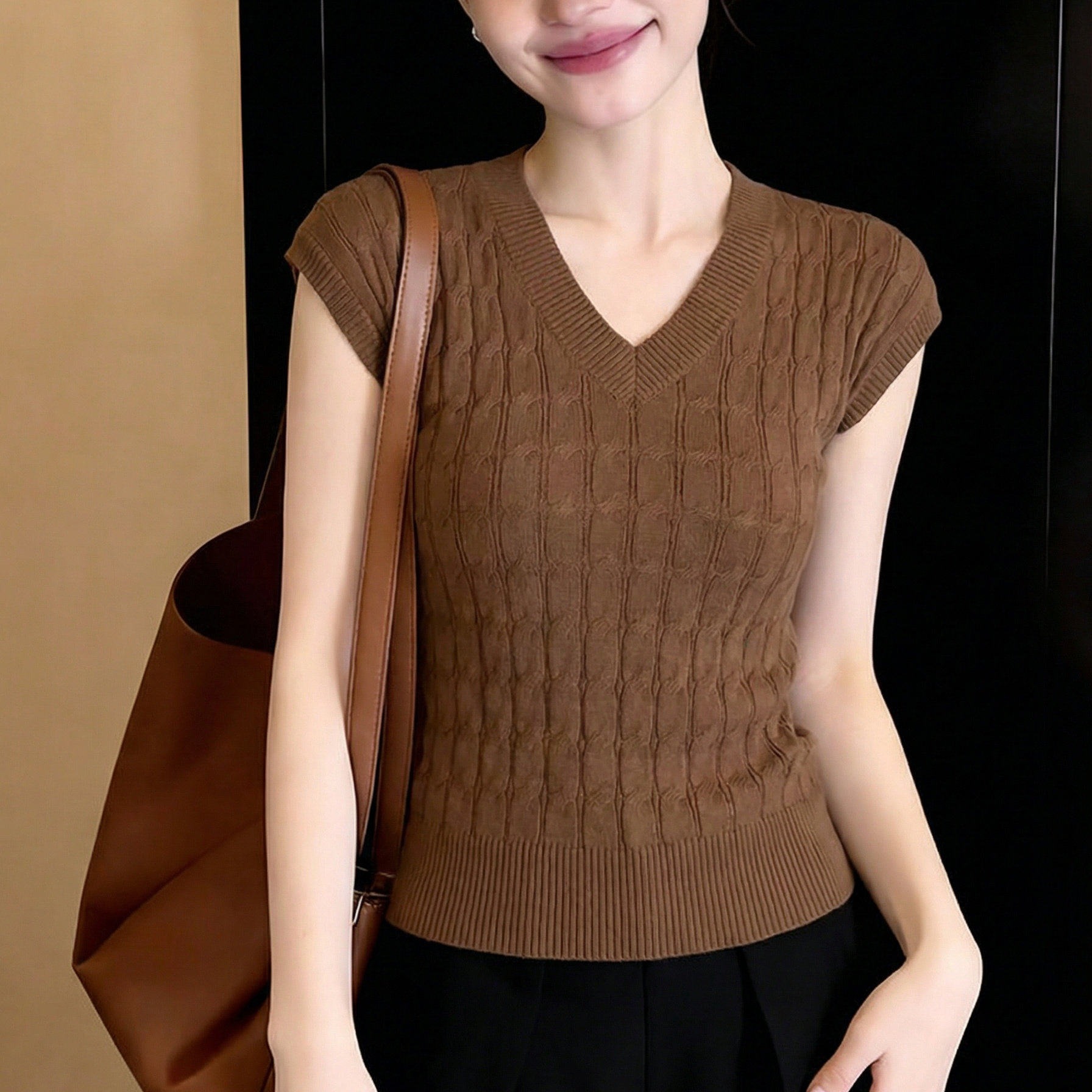 韓系設計感小眾麻花肌理無袖坎肩針織衫女夏2026新款背心T恤上衣