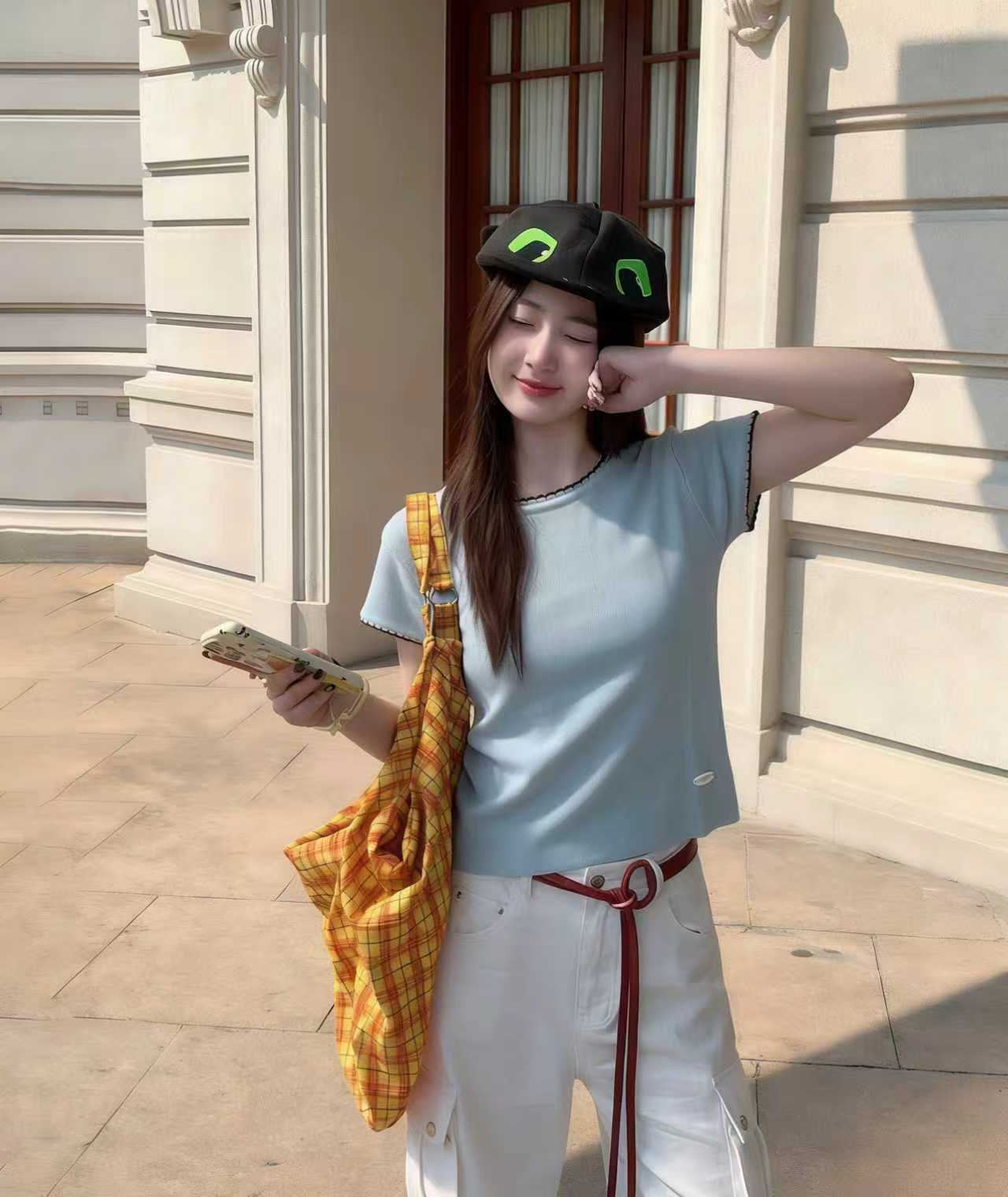 針織新款短袖夏季百搭通勤t恤清爽百搭女短袖減齡寬松顯瘦T恤