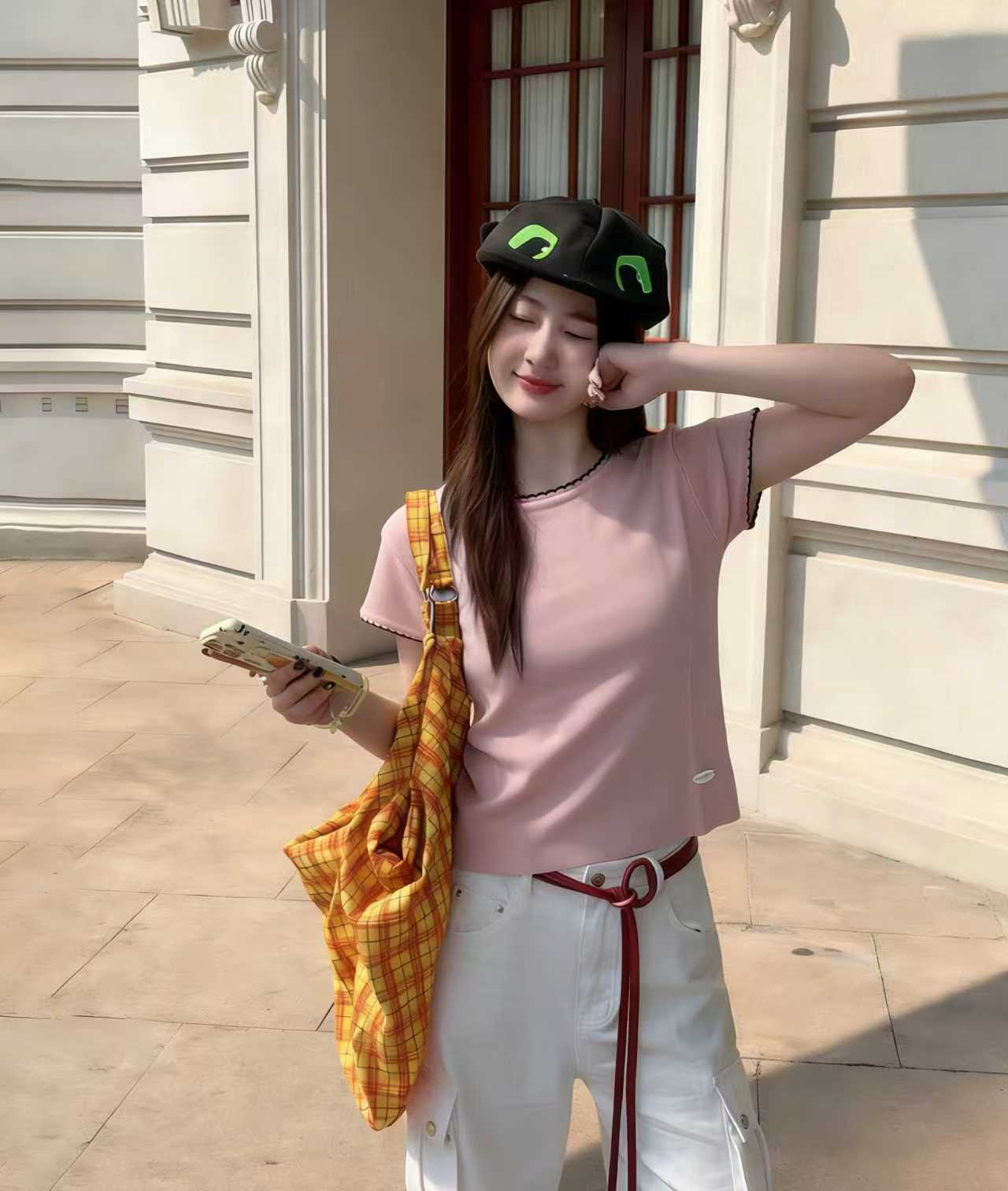 針織新款短袖夏季百搭通勤t恤清爽百搭女短袖減齡寬松顯瘦T恤