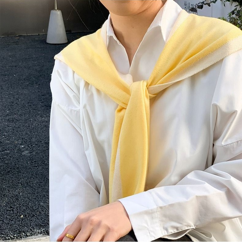 拼色小香風黑白夏季針織網紅披肩女外搭空調房披肩搭肩護頸假領子