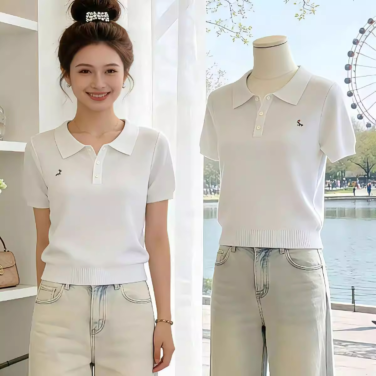 學院風氣質polo領藍色短袖T恤女裝2026夏季新款辣妹百搭修身上衣