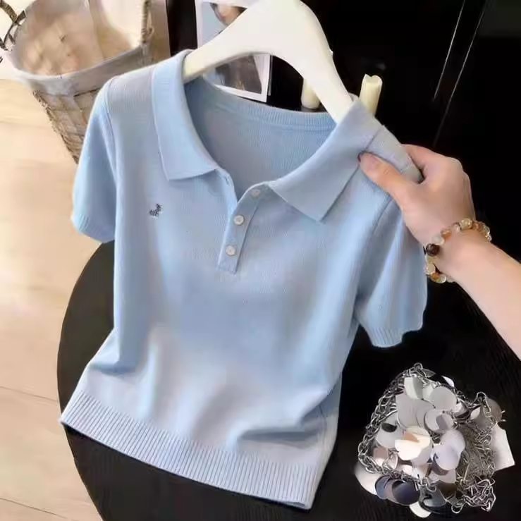 學院風氣質polo領藍色短袖T恤女裝2026夏季新款辣妹百搭修身上衣