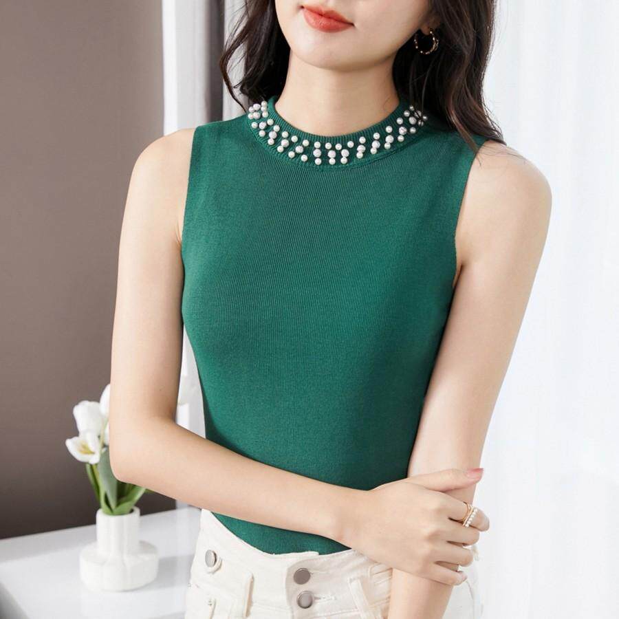 大碼純色高級感釘珠吊帶背心女內搭時尚百搭無袖上衣針織打底小衫