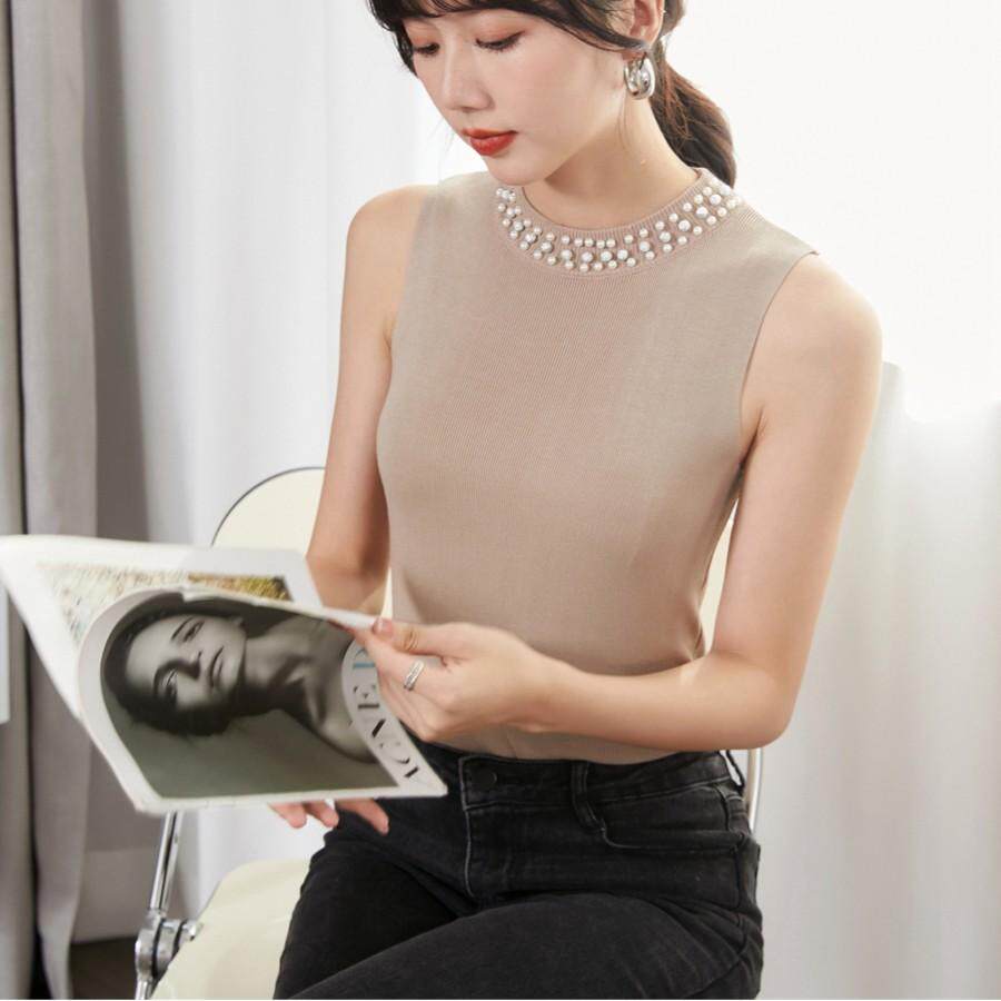 大碼純色高級感釘珠吊帶背心女內搭時尚百搭無袖上衣針織打底小衫