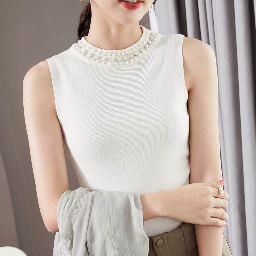 大碼純色高級感釘珠吊帶背心女內搭時尚百搭無袖上衣針織打底小衫