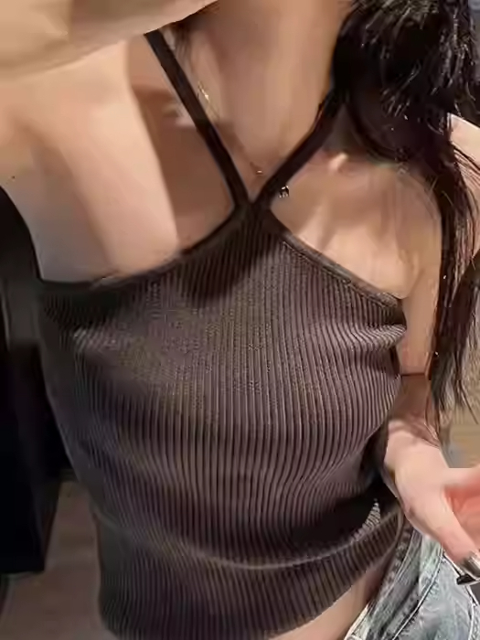 純欲辣妹掛脖針織吊帶背心女夏內搭外穿美背修身顯瘦短款無袖上衣