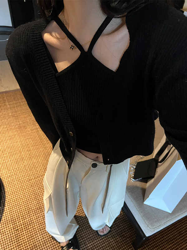 純欲辣妹掛脖針織吊帶背心女夏內搭外穿美背修身顯瘦短款無袖上衣