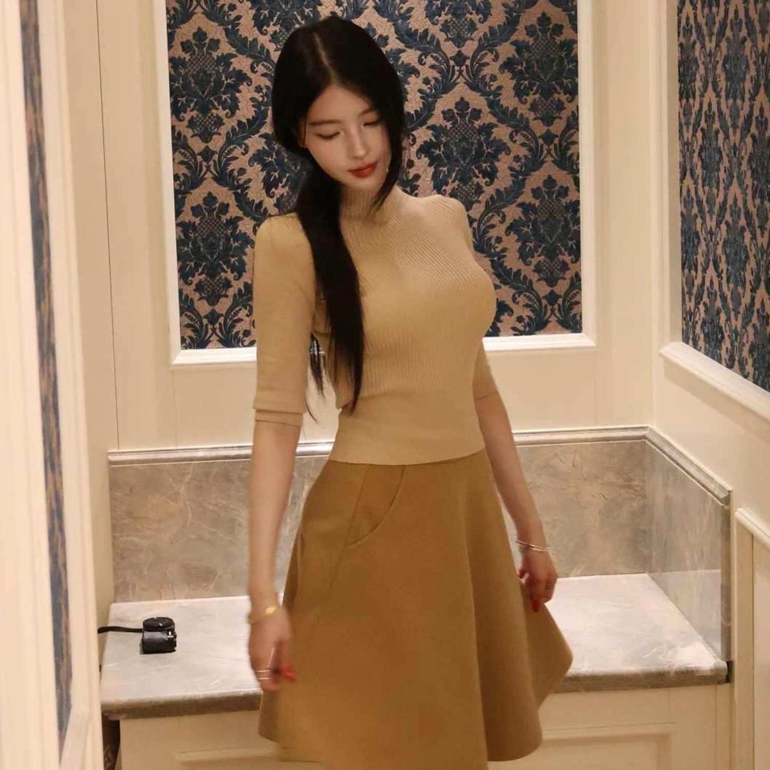春夏新款韓系半高領修身半袖針織衫純欲性感收腰顯瘦絕美上衣女