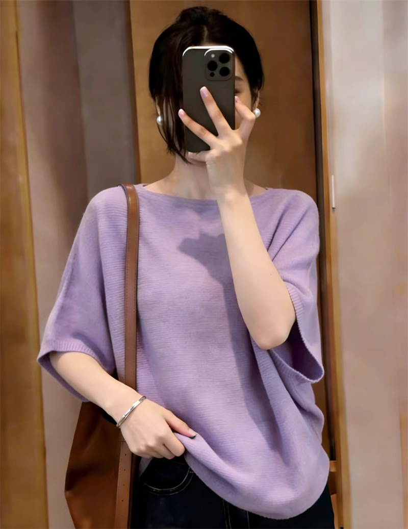 韓系漂亮設計感咖色半袖上衣女夏季絕美巨好看的冰絲針織短袖t恤